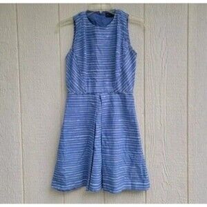 Gap sleeveless linen blend blue  wht striped dress pockets fit and flare sz 0P